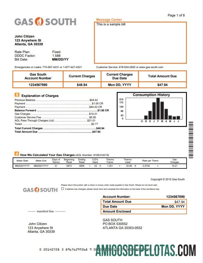 Em branco modelo de conta de serviços públicos do Sul dos EUA, Nova York, em formato Word e PDF